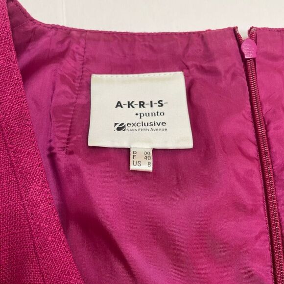 Akris Punto Scoop Neck Mini Linen Shift Dress Pink Magenta Size 8 - Picture 4 of 10